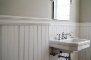 Beadboard wainscoting in bathroom